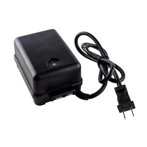 Outdoor Lighting Kit With Dope Black Aluminum Bollards And Clear Acrylic Shade power adapter and cable.