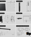 Badass Matte Black Waterfall Bathtub Faucet Set With Handheld Shower components and dimensions diagram