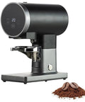 Heavy Duty 58mm Automatic Coffee Tamper With Adjustable Portafilter Bracket And Snappy Digital Touch Control on countertop.