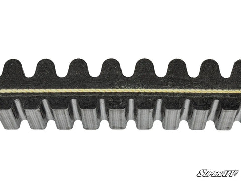 Close-up of Beefed Up Heavy Duty CVT Drive Belt For CFMOTO UForce UTVs showing aramid fiber cord construction.