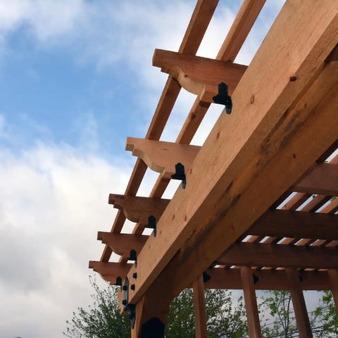 6x6 Post Base Kit For Pergolas With Post Base Plate, 4 Decorative Plates, 8 Hex Cap Nuts, OWT Timber Screws, Galvanized Steel, Pre-Galvanized And Powder Coated, ACQ Friendly, Hurricane Rated To 120 MPH