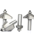 60 Degree Chamfer Router Bit Set with 1/2 Inch Shank, includes 3/16, 5/8, 3/4, and 7/8 inch cutting depths, visible on white background.