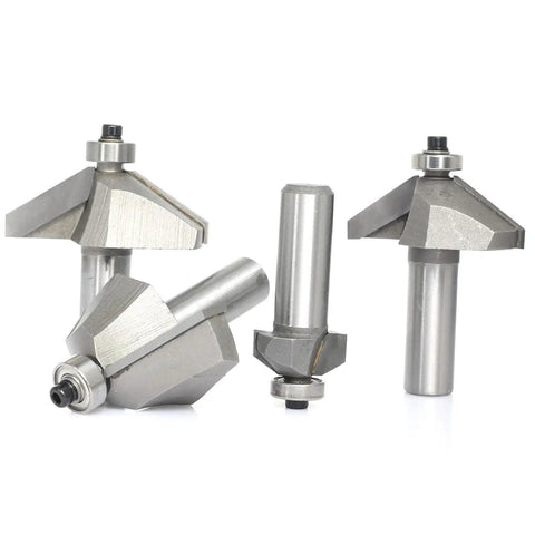 60 Degree Chamfer Router Bit Set with 1/2 Inch Shank, includes 3/16, 5/8, 3/4, and 7/8 inch cutting depths, visible on white background.