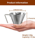 Two Pack Stainless Steel Espresso Cups With Handle, Double Spout Measuring Cup With Dual Scale, V Shaped Mouth, 3.4oz 100ml