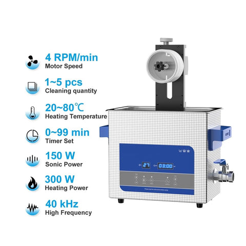 Six Liter Ultrasonic Vinyl Records Cleaner With Heating Function For Lp Ep And Seven Inch Media with digital timer and control panel.