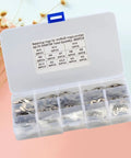 Stainless Steel Snap Ring Kit 400 Pieces M1.5 to M15 E Shaped Retaining Ring Set in labeled plastic organizer