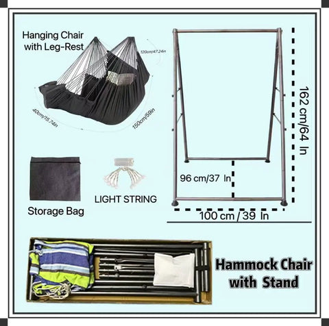 Ultra Cozy Hammock Chair Set With Foldable Anti Tip Stand X Large Swing Chair And Footrest Weatherproof Iron Frame