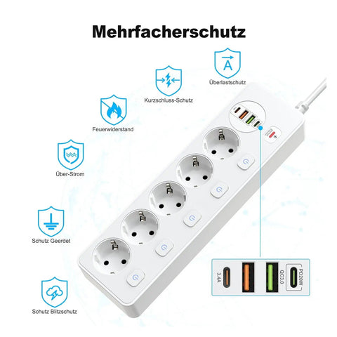 Popular Heavy Duty Smart Power Strip With Slick Type C Usb Ports Independent Outlets And Rock Solid Surge Defense For No Drama Home Electronics Management showing multiple outlets and USB ports.