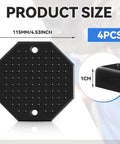 Heavy Duty Rubber Lifting Arm Pads 4 Pack Universal Octagon Shop Grade Auto Hoist and Floor Jack Protectors to Shield Pinch Welds and Subframes showing size 115mm, 1cm thick design.