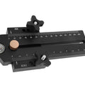 Close-up of the Slim Aluminum Alloy Sliding Tenon Jig for Precise Narrow Strip Cuts with adjustable ruler and T slot compatibility