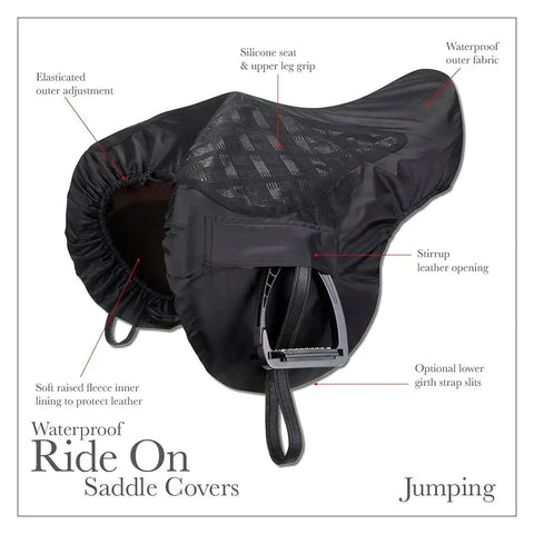 ProKit Ride On Dressage Saddle Cover with Silicone Grip Seat, waterproof 3000mm outer, plush fleece lining, black