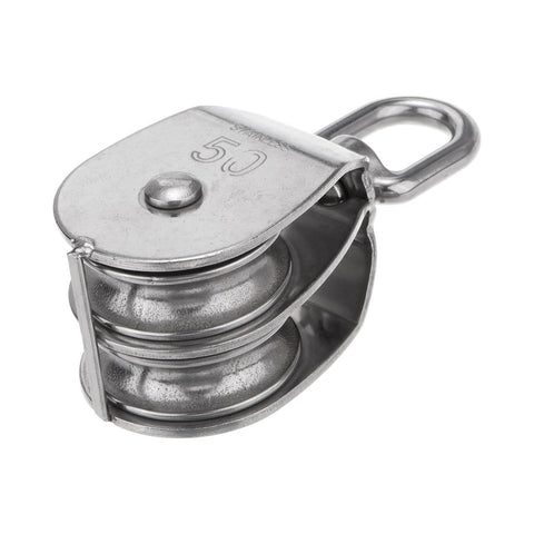 M50 Double Sheave Pulley Block 304 Stainless Steel Swivel Rigging Lifting Wheel Fixed Pulley For Crane Hanging Wire