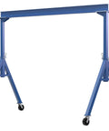 Straight Up Heavy Duty Steel Fixed Gantry Crane With 4000 Pound Capacity And Smooth Swivel Casters For Fast Shop Material Moves Built Like A Tank In Blue Finish, showing steel frame and wheels