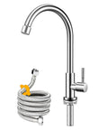 Straight Up Brushed Nickel Cold Water Faucet Single Handle Single Hole Setup For Kitchen Or Outdoor Use Built Heavy Duty With Lead Free Stainless Steel And Extended Threaded Rod For Hassle Free Install.