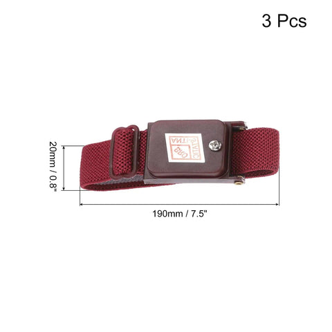 3 Pack Anti Static Wrist Strap Set, ESD Safe Grounding Bracelet, maroon red, 190x20mm, adjustable strap with clasp, 3 pcs shown.