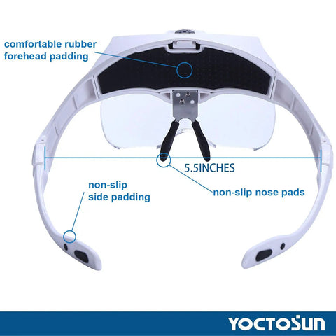 LED Head Magnifier With Interchangeable Lenses And Rechargeable Battery, Hands Free Headband Jeweler Loupe Light, 2 LED Illumination, Five Lenses From 1.0X To 3.5X, Comfortable Eyeglass Frame For Jewelry Making And DIY Projects