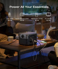 716Wh Portable Solar Generator With 160W Panel LiFePO4 Battery powering multiple devices in a living room setting