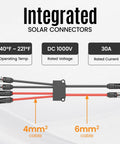 Close-up of 4 To 2 Solar Y Branch Connectors Kit For PV Panels Parallel Wiring Waterproof Wire Plug showing 4mm² and 6mm² cables.