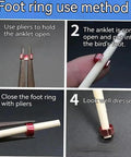 Instructions for Flat Aluminum Pigeon Ring Set No Fuss For Bird Leg Bands With Random Mixed Colors And Clear Laser Etched ID Numbers.