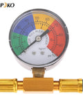 DIY Car AC Recharge Kit With Gauge And 1/2 Inch Self Sealing Valve Can, R134A Refrigerant Hose, pressure gauge close-up