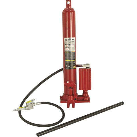 Top Tier 8 Ton Long Ram Air Hydraulic Jack With Single Piston Clevis Base Heavy Duty Steel Frame Rust Guard Finish Built Rock Solid For Backyard Garage And Local Mechanic Shop Daily Tasks