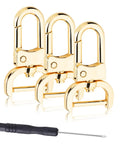 Six Pack Three Quarters Inch Detachable Snap Hooks With Swivel Clasps, Metal Lobster Claw Clips, Gold, with Screwdriver