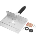 Pro Grade Aluminum Router Lift Kit With Buttery Smooth Rotating Insert Plate For Dead Nuts Accurate Woodworking Carving And Milling Zero Sweat Setup with handle and accessories.