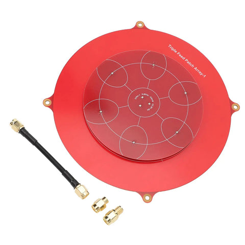 5.8GHz Triple Feed Patch Antenna for Drones and UAVs, Circular Polarized Flat Panel Array with connectors and coaxial cable