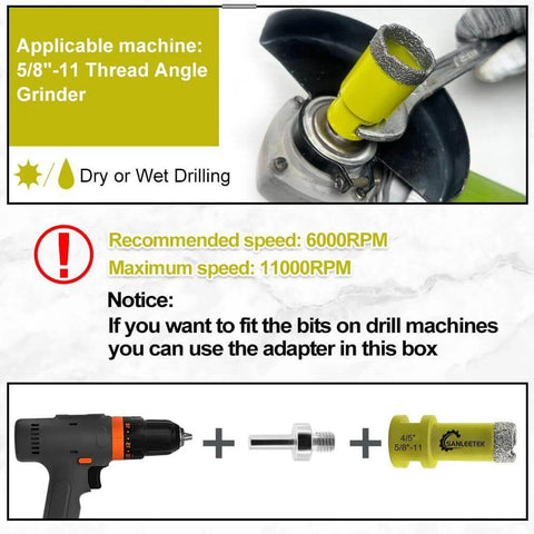Diamond core drill bits set, 10pcs incl sizes 6/6/8/20/35/50/65mm, 20mm finger bit, 50mm bevel bit, SDS adapter.
