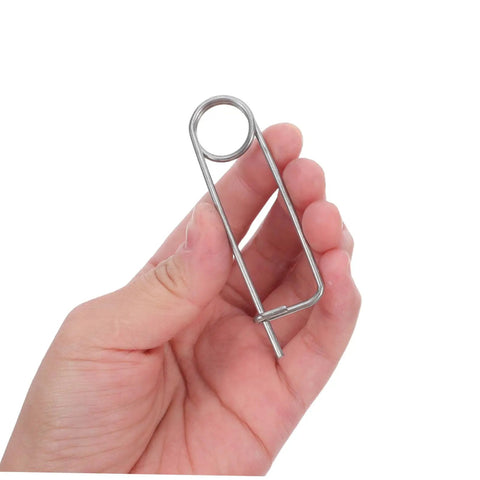 Heavy Duty Stainless Steel Locking Clamp Pins For Machinery Automotive Aerospace, 20 Pack Quick Release Spring Pin safety clip in hand.