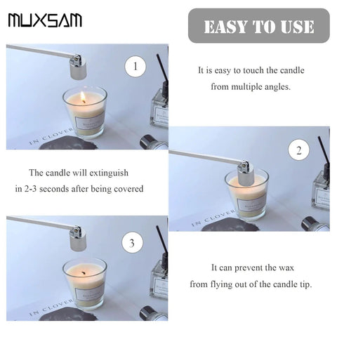 Bad Boy Stainless Steel Candle Snuffer With Super Long Handle And Slick Silver Plating extinguishing candle flame safely in 2-3 seconds.