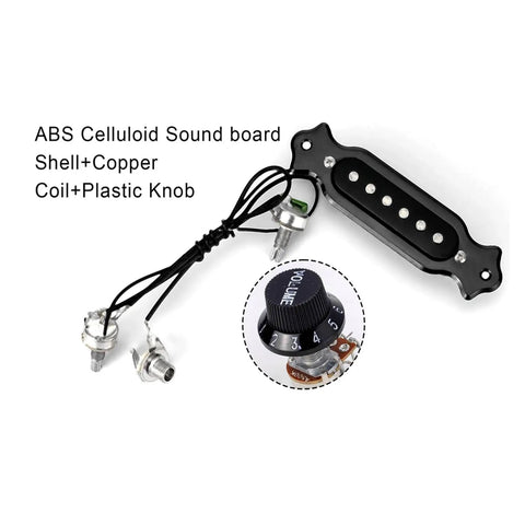 Acoustic Folk Guitar Single Coil Magnetic Pickup with Pots A500k B500k Black Soundhole Installation, copper coil, plastic knob