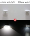 Comparison of 6 Pack Upgraded Solar Gutter Lights Outdoor With 9 LED, IP55 Waterproof, newer model vs old model in brightness.