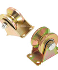 Tough As Nails Two Inch V Groove Caster Wheels For Inverted V Track Sliding Gates heavy duty steel construction showing two rollers and mounting base.