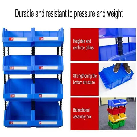 Heavy Duty Parts Rack With 48 Compartments Blue Floor Standing Tool Organizer For Garage, showcasing durable structure and multiple compartments.
