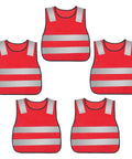 Hella Bright Mesh Safety Vest For Kids With Heavy Duty Reflective Strips And Easy Stretch Waistband 5 Pack Neon Red five safety vests in red with reflective strips