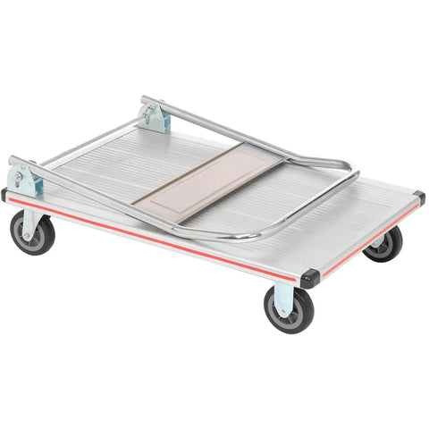 Roll Slick And Maneuver Easy Ultra Lightweight Aluminum Folding Platform Cart Features Quiet Rubber Casters With Cross Brace Handle And Vinyl Bumpers Built Solid For Warehouse Hauls