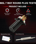 7 Way Round Pin Trailer Plug Tester With LED Indicators Replaces 7865L For Trucks And Trailers black plastic diagnostic tool