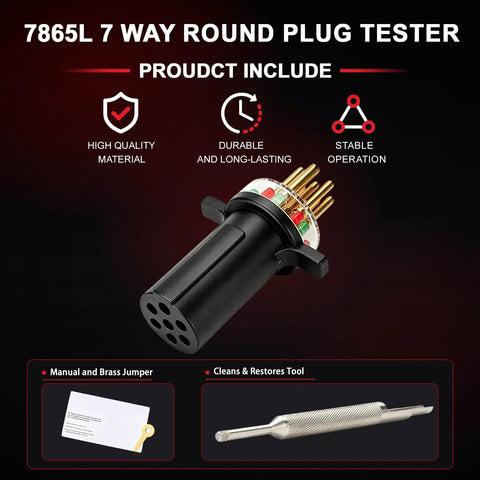 7 Way Round Pin Trailer Plug Tester With LED Indicators Replaces 7865L For Trucks And Trailers black plastic diagnostic tool