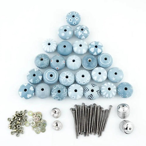 Fresh Grey Handmade Ceramic Cabinet Knobs Set Of 400 Decorative Drawer Pulls For Kitchen Cupboards Dressers Wardrobes Furniture Makeover Tight Setup Killer Vibe Solid Stash shown with assorted blue ceramic knobs and hardware.