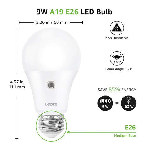 Outdoor Dusk To Dawn LED Bulbs Two Pack With Auto On Off Sensor 9W 806 Lumens 60 Watt Equivalent A19 E26 Medium Base