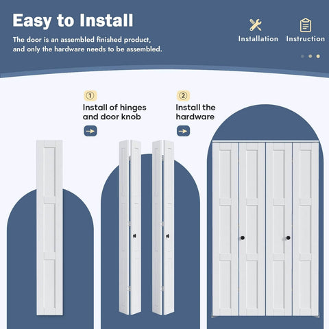 White Bifold Sliding Interior Closet Doors For 72 By 80 Inch Opening, 3 Panel Barn Door Slab With 6 Foot Concealed Hardware Kit Included