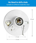 Porcelain Pull Chain Light Socket With Grounded Outlet, E26 E27 Base, UL Listed, 4.5-inch diameter, top view with measurements
