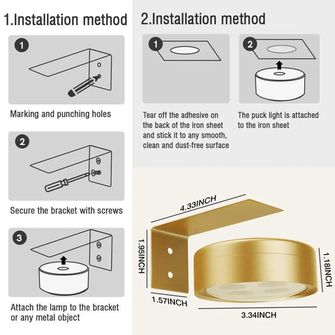 Installation guide for Rechargeable Picture Light For Wall With Remote Control 2000mAh Battery Type C Fast Charging with dimensions