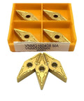 Top Notch 10 Piece Carbide Lathe Tool Set With VNMG160404 And VNMG160408 Inserts in yellow box for steel machining.