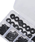 Nylon Flat Washers 250 Pcs Master Kit M2 Assortment For Household Electrical Automotive Marine Gear Black Sealing Spacers Gasket Set With No Burrs And A Slick Smooth Finish, black nylon washers in compartment box