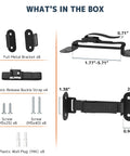 Heavy Duty Anti Tip Furniture Anchors With Tough As Nails Base And No Sweat Quick Release Wall Safety Kit parts list image with brackets, straps, screws.