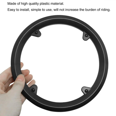Two Pack Black Bike Chain Guard Covers For Sprocket Protection, Plastic MTB Chain Shield With Four Holes, Quick Install shown held by hand