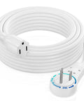 25 Ft White Flat Plug Extension Cord With 360 Degree Rotating Single Outlet Hookup Ready Indoor 16 Gauge 3 Prong Grounded Power Cable