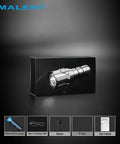 Box of Ms03 13000 Lumen LED Flashlight With 3 Cree XHP70 2 LEDs Tactical EDC Light, accessories shown below.
